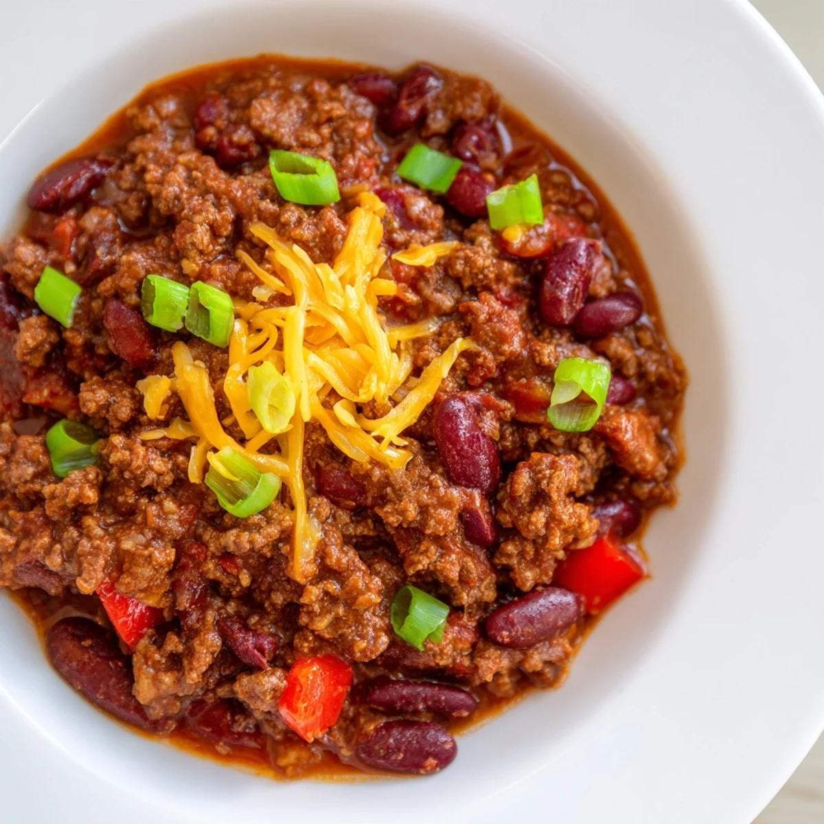 Spicy beef and bean chili in a rustic bowl, garnished with cheddar and sour cream for dipping.