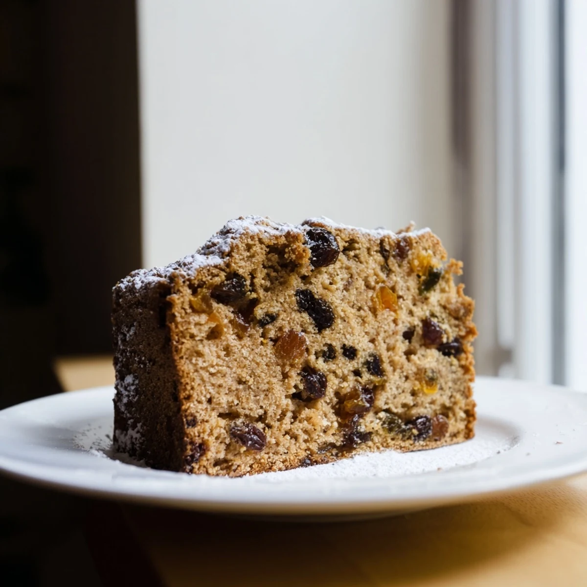 Buttery slices of Irish Tea Cake filled with plump dried fruit, served beside a steaming mug of tea.