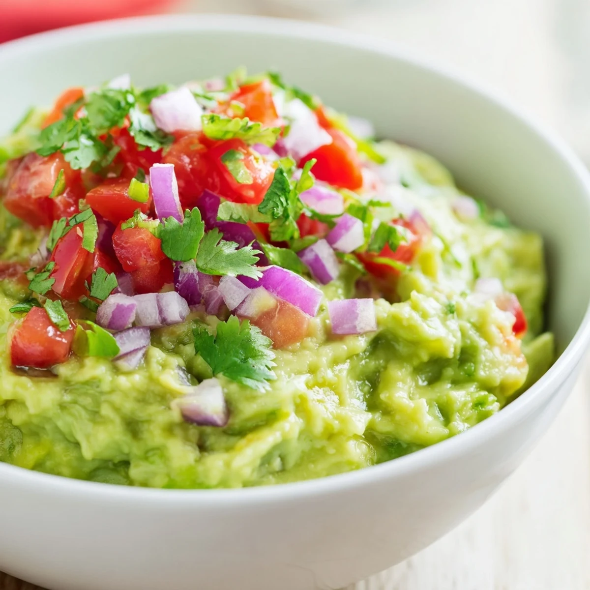 A vibrant bowl of Guacamole with Chunky Pico de Gallo, ready for a party appetizer platter.