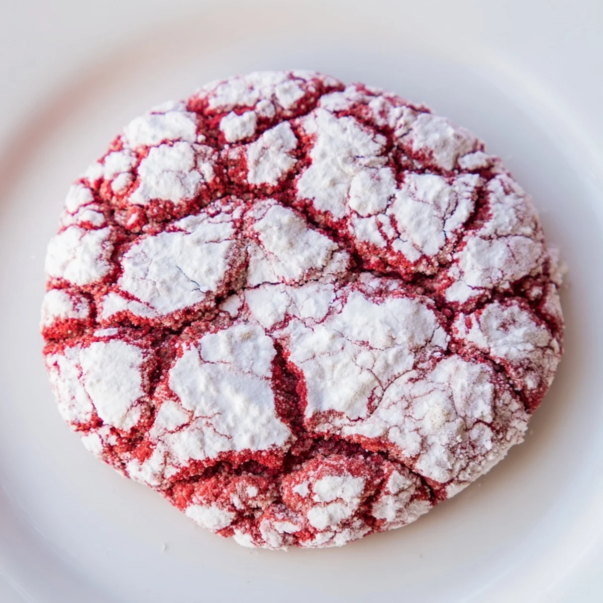 Freshly baked Red Velvet Crinkle Cookies rest on a wire cooling rack, showcasing their deep crimson centers and crackled white powdered sugar tops.