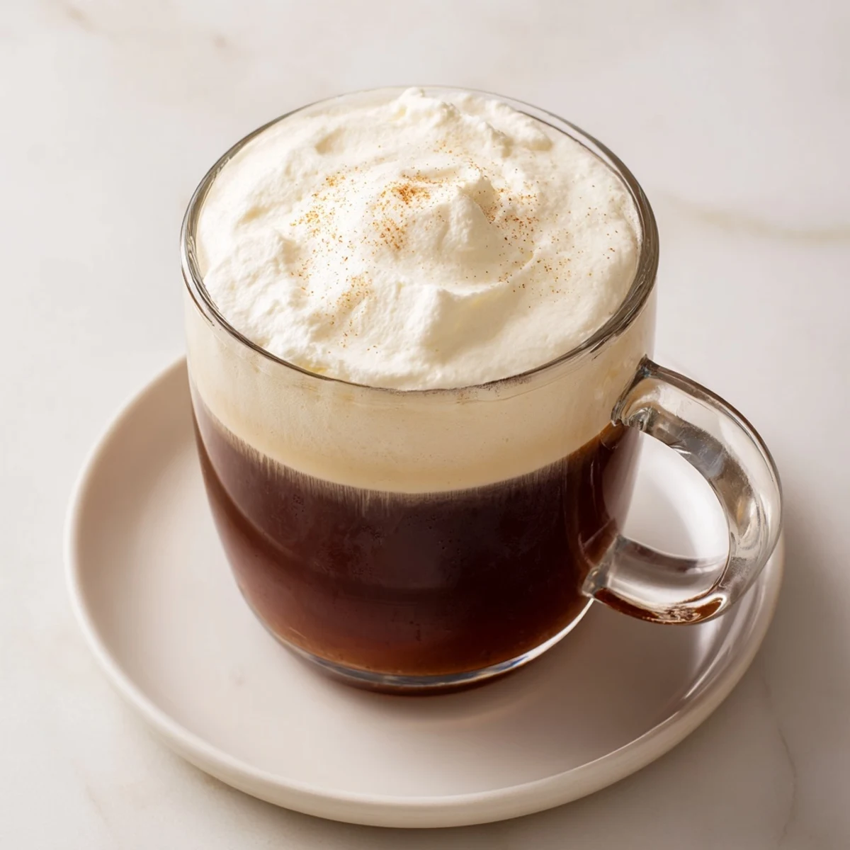 Irish Coffee Mocktail with Whipped Cream served in heatproof mugs beside shortbread cookies for a cozy treat.