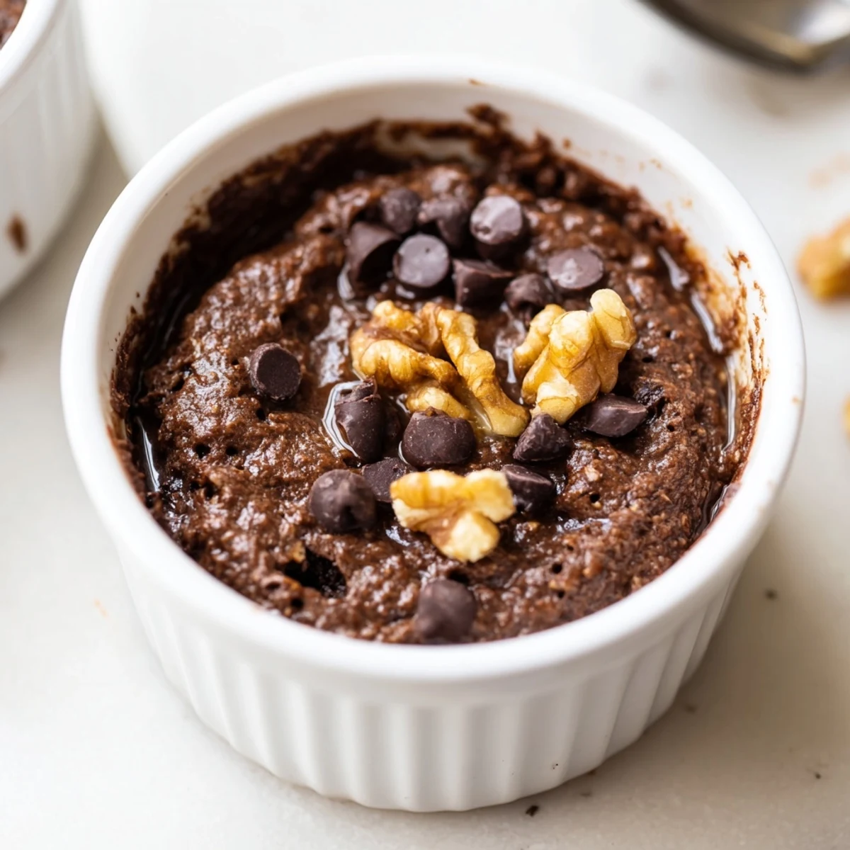 Freshly baked Easy Chocolate Baked Oats with a cracked top, ready to enjoy for breakfast.