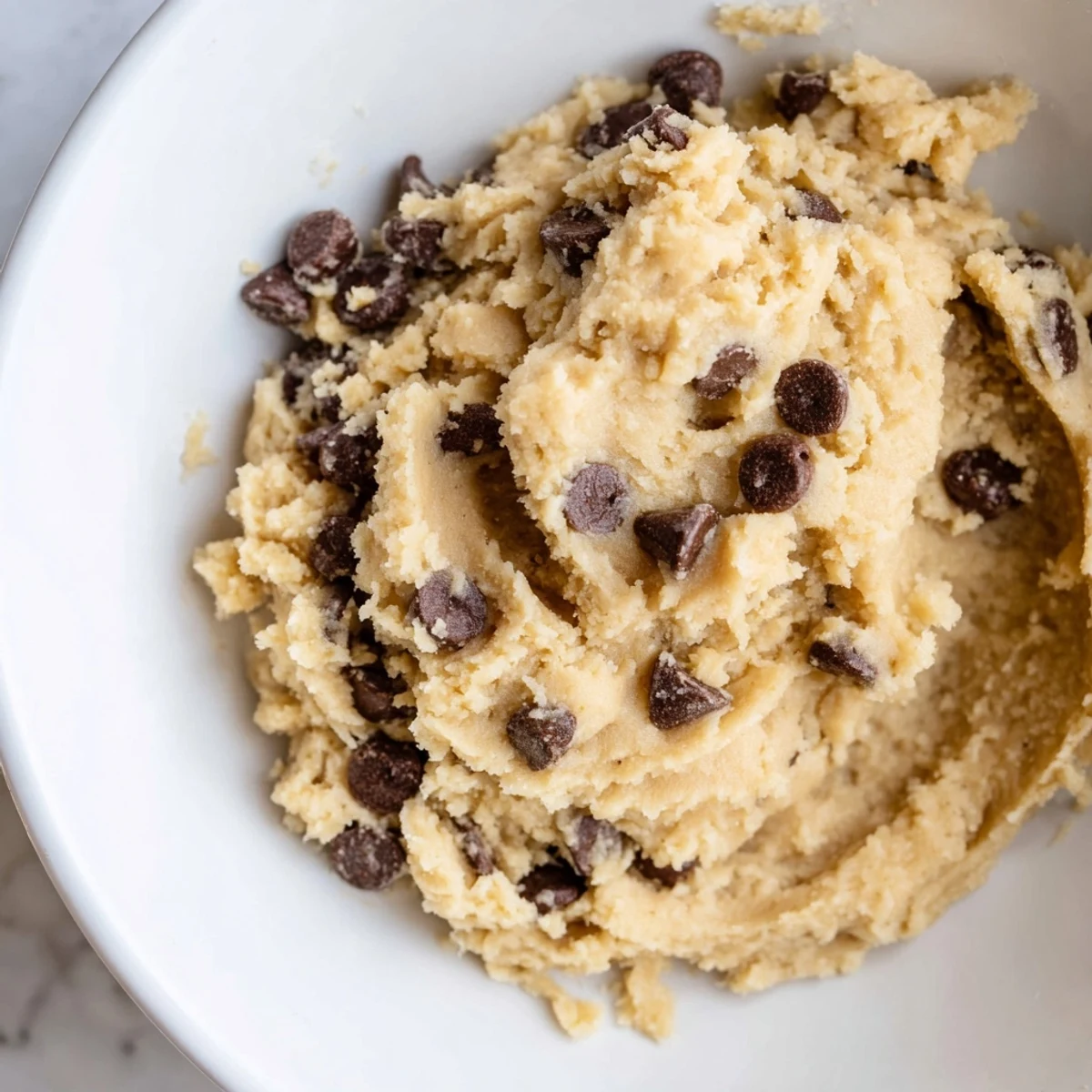 Soft spoonfuls of Edible Keto Cookie Dough are ready to eat straight from the mixing bowl.