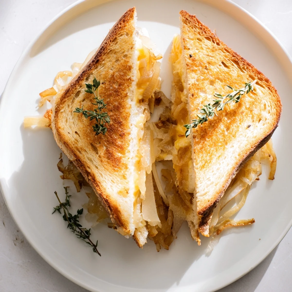 Freshly grilled Pear, Apple & Grilled Cheese with Caramelized Onions served warm, featuring crisp sourdough and gooey melted cheese.