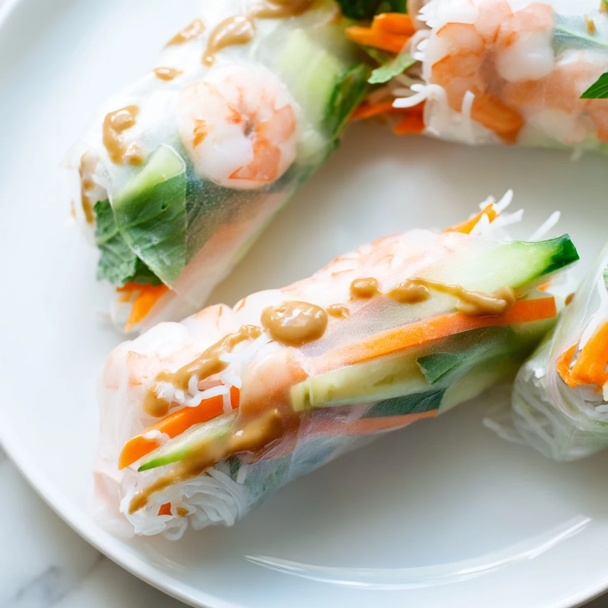 These Vietnamese Spring Rolls feature rice paper wrappers, rice noodles, and protein, perfect for a light appetizer.