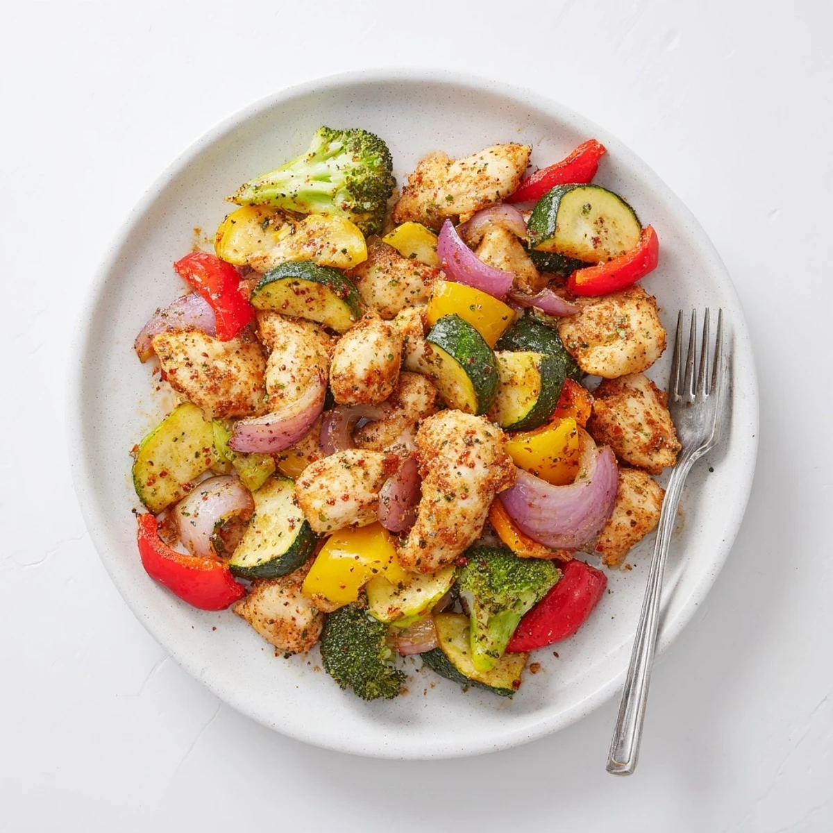Healthy 10-Minute Air Fryer Chicken and Veggies with tender broccoli and onions, perfect quick weeknight meal.