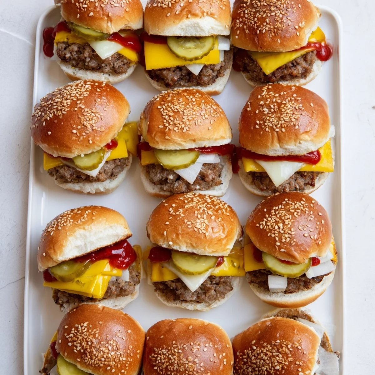 Savory White Trash Sliders stacked high with beef and cheese, ready to be served with chips at a backyard barbecue.