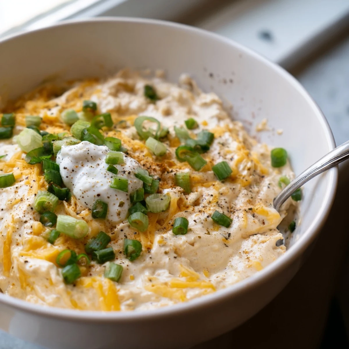Creamy savory pretzel dip topped with fresh chives beside warm soft pretzels