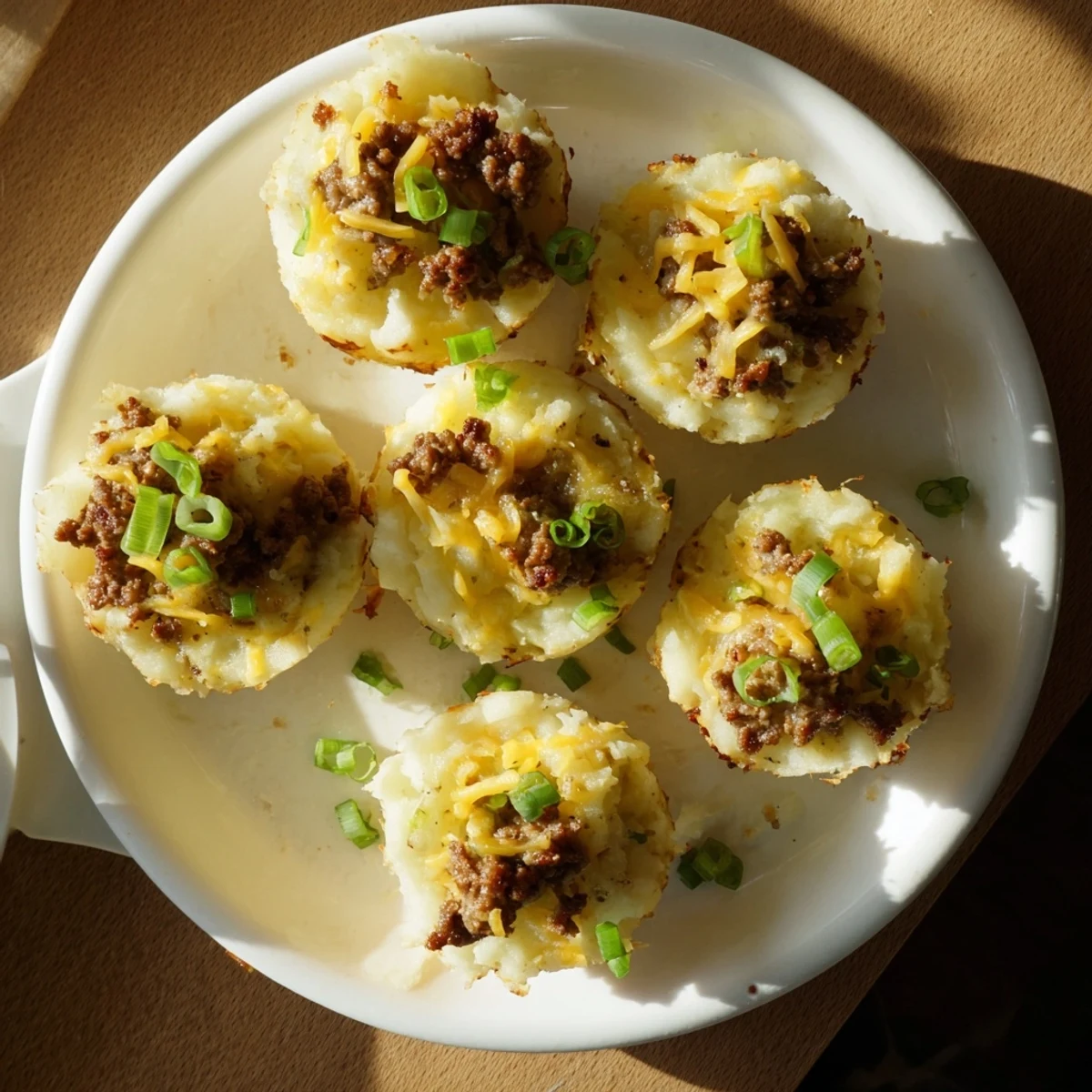 Oven-baked St. Patricks Irish sausage and mashed potato cups with golden edges and cheesy sausage filling