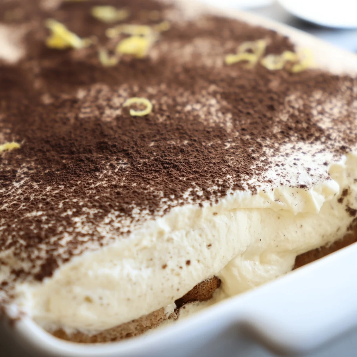 Creamy Earl Grey tiramisu layered with tea-soaked ladyfingers and dusted with rich cocoa powder