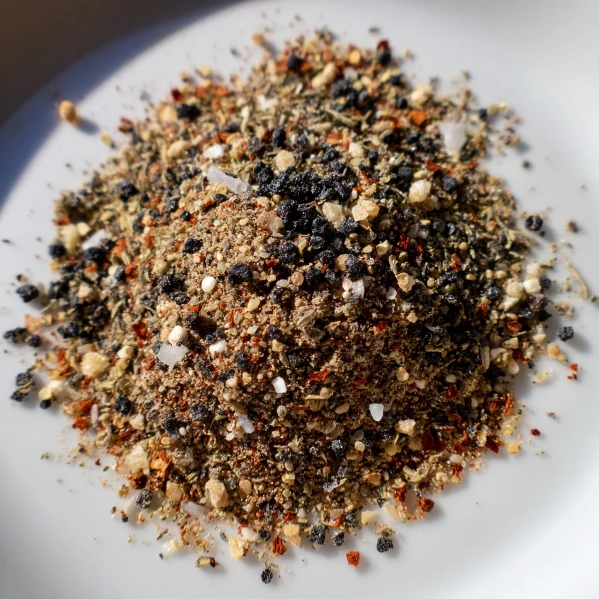 Glass jar filled with Copycat Montreal Steak Seasoning beside measuring spoons and whole spices