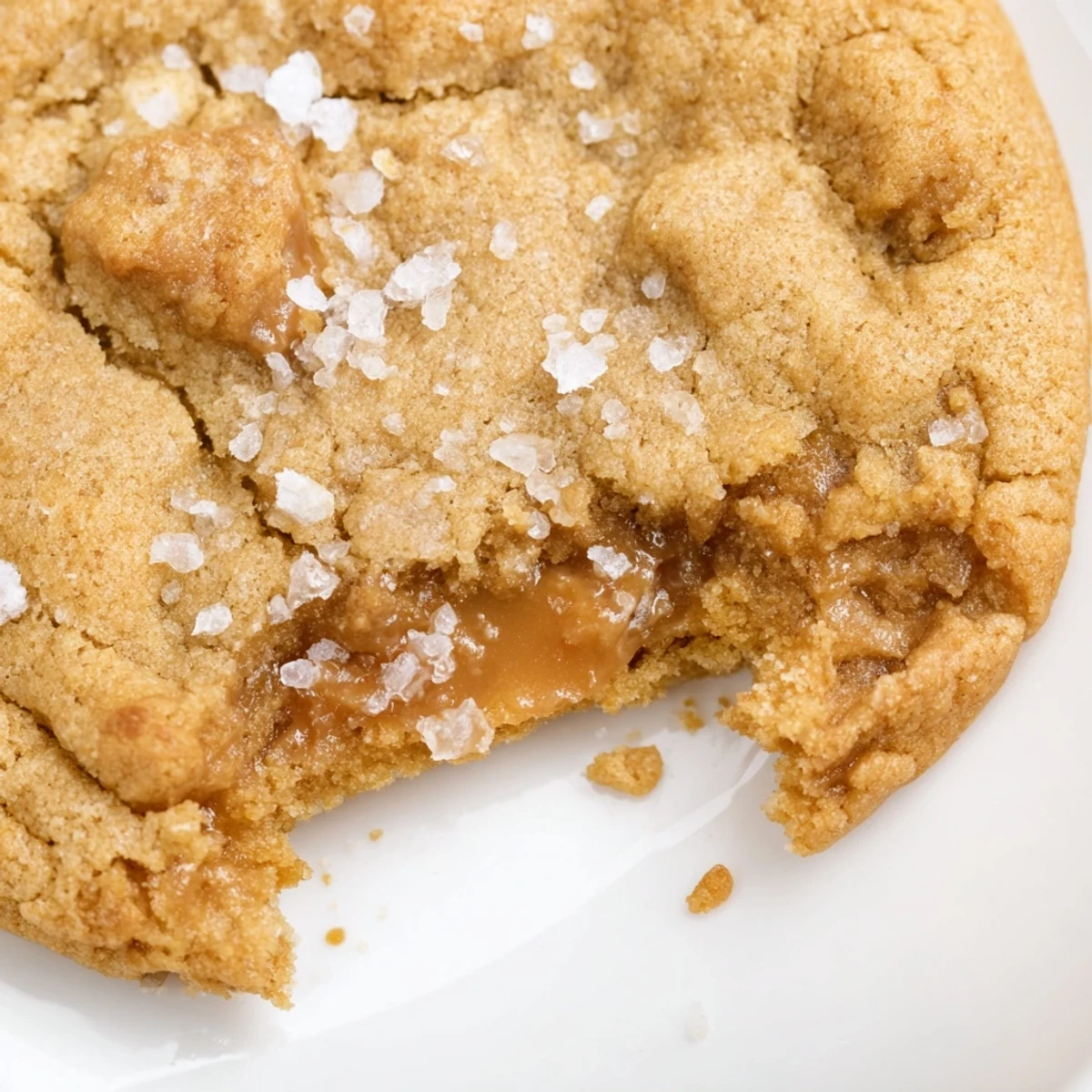 Chewy homemade sea salt caramel cookies featuring gooey caramel chunks and a sparkling sea salt finish