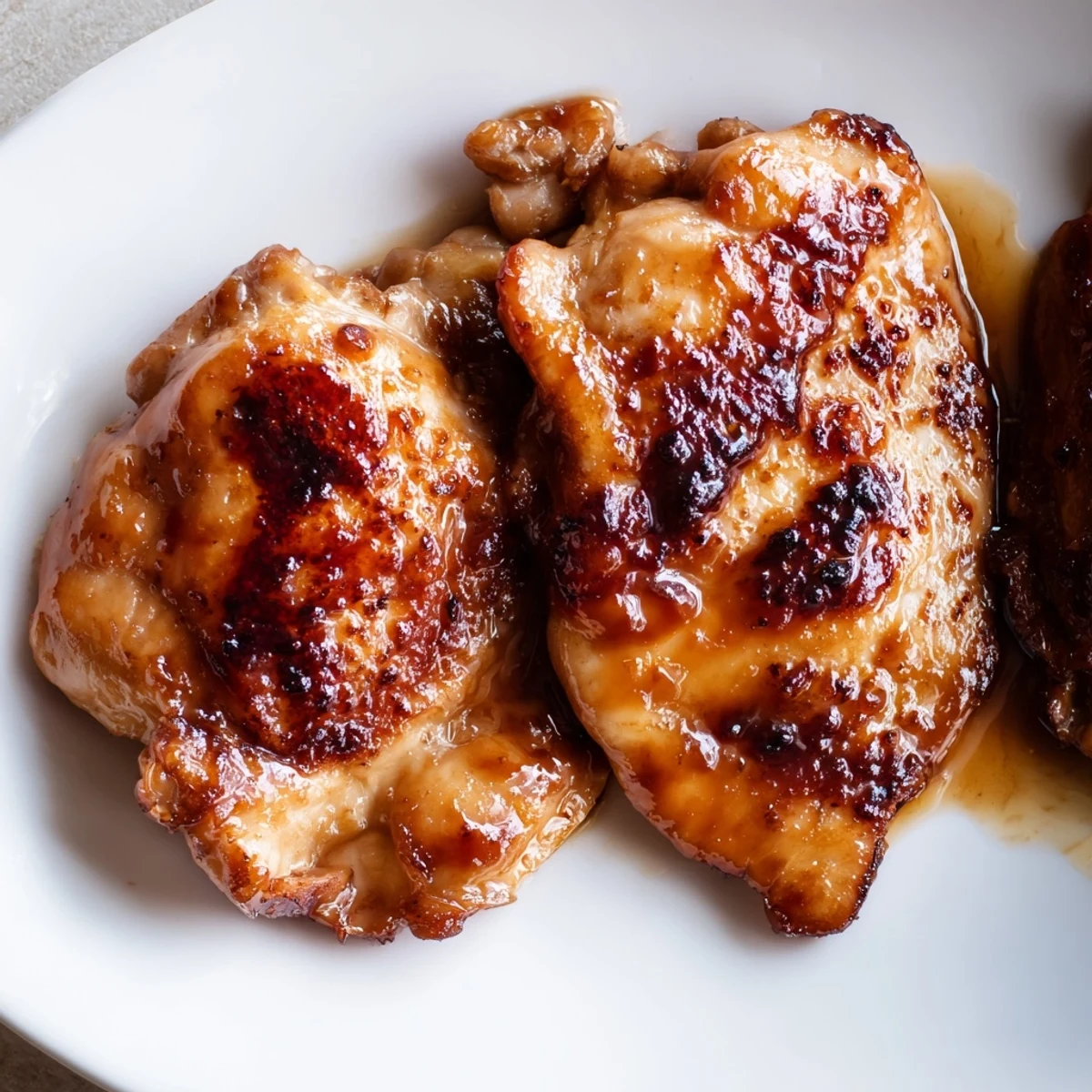 Tender chicken glazed in sweet soy caramel sauce simmered with ginger and served over steamed jasmine rice