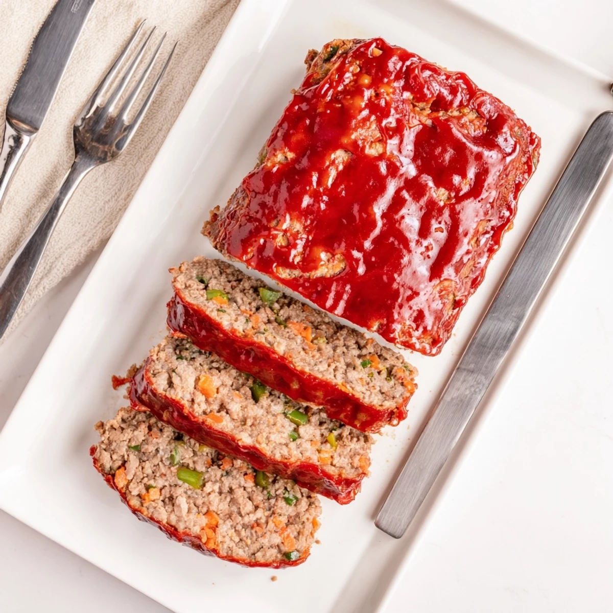 Golden brown Korean meatloaf with gochujang glaze brushed over the juicy glazed crust