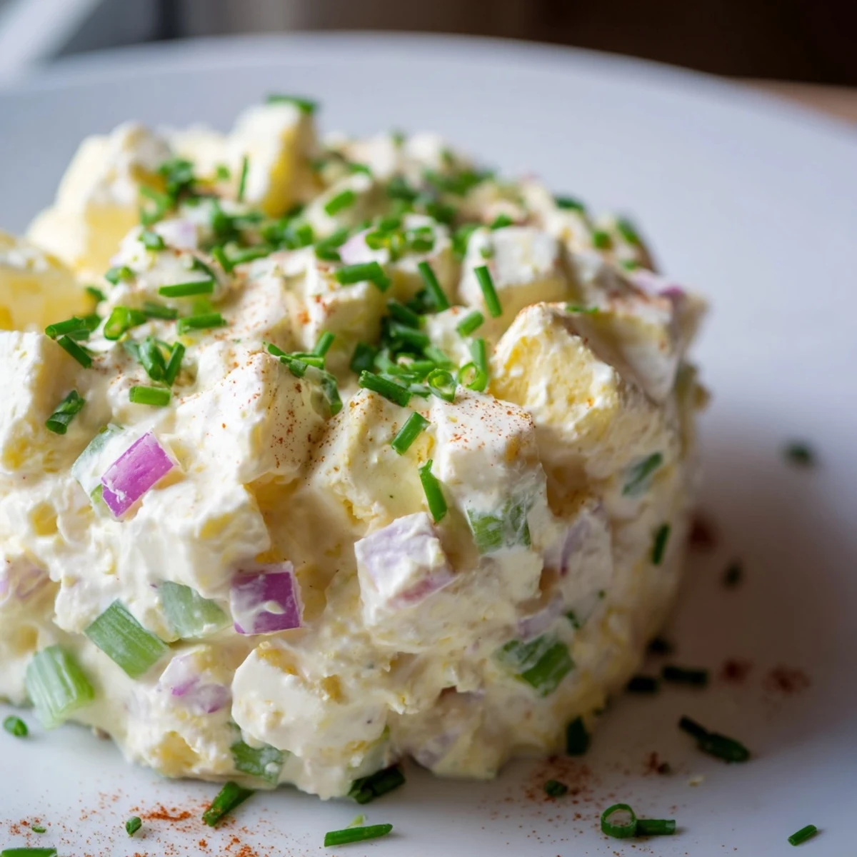 Wholesome cottage cheese egg salad plated with crisp lettuce and chive garnish