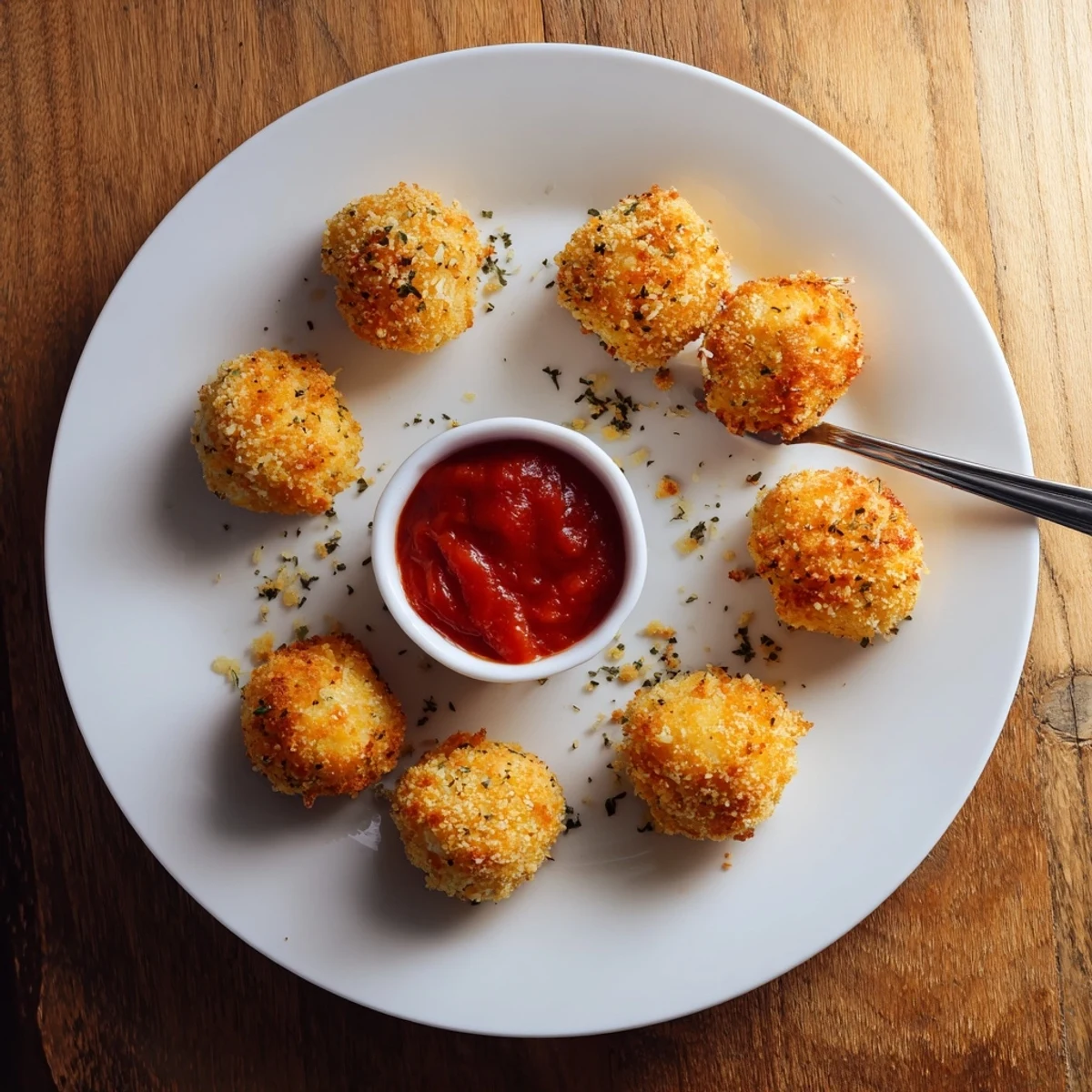 Close-up of hot mozzarella cheese balls showing melted cheese center and crunchy crust