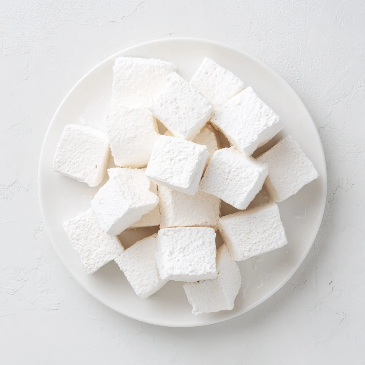 Fluffy vanilla marshmallow recipe squares piled high ready for hot chocolate or s'mores