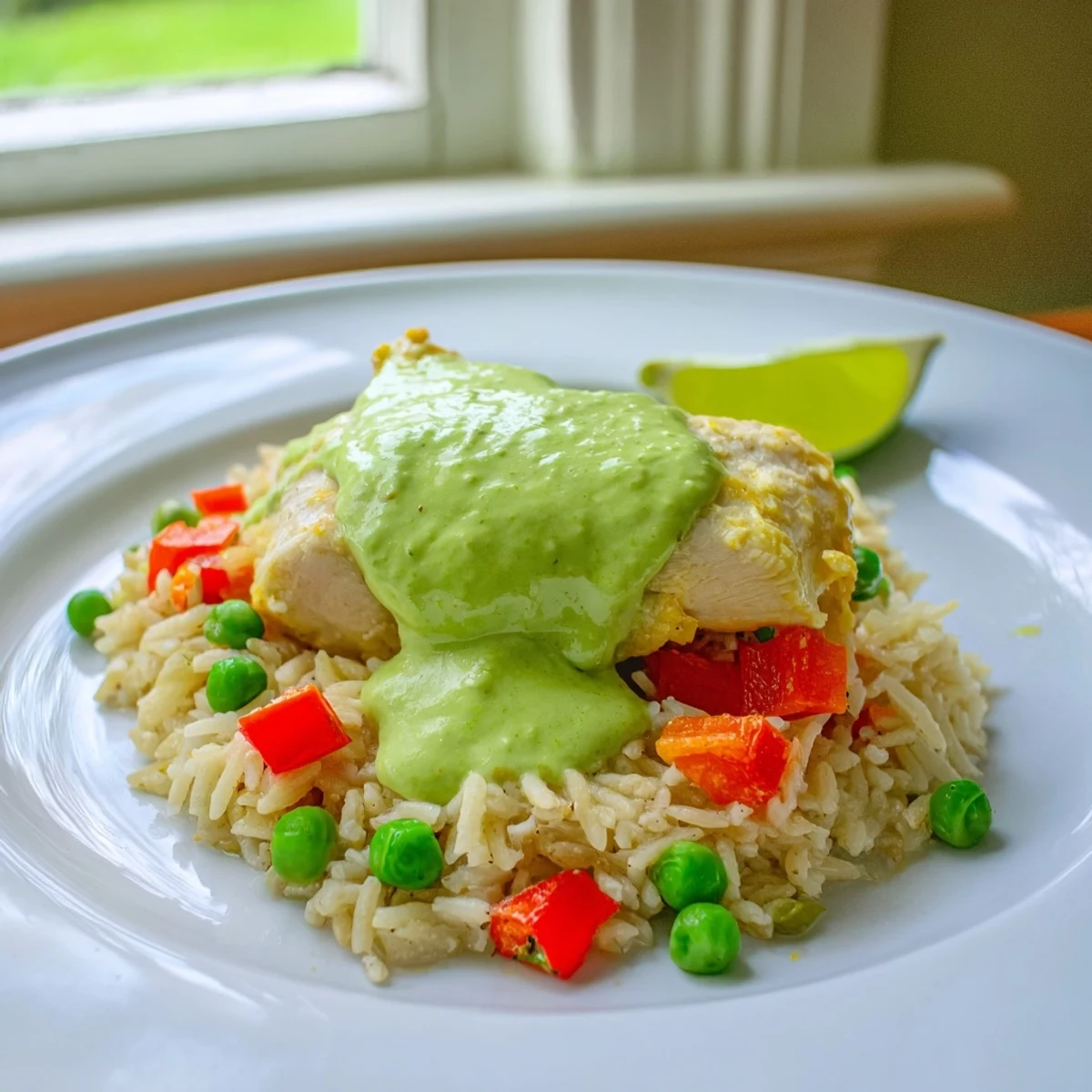 Comforting one-pot Peruvian chicken rice featuring tender meat and fluffy cilantro-infused grains