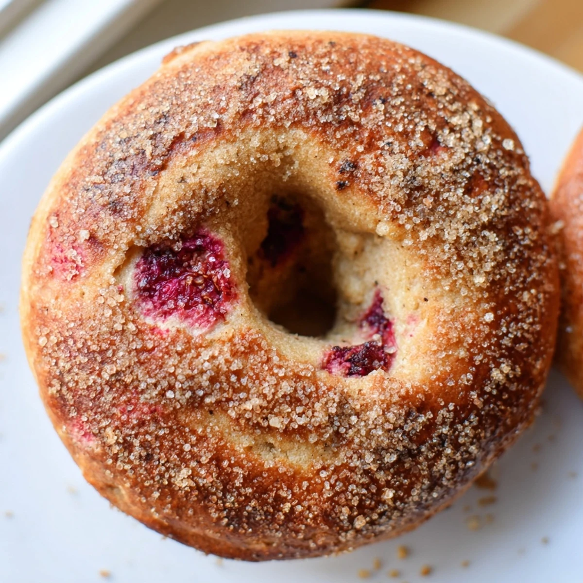 Chewy sourdough bagels studded with tart raspberries ready for breakfast or snacks