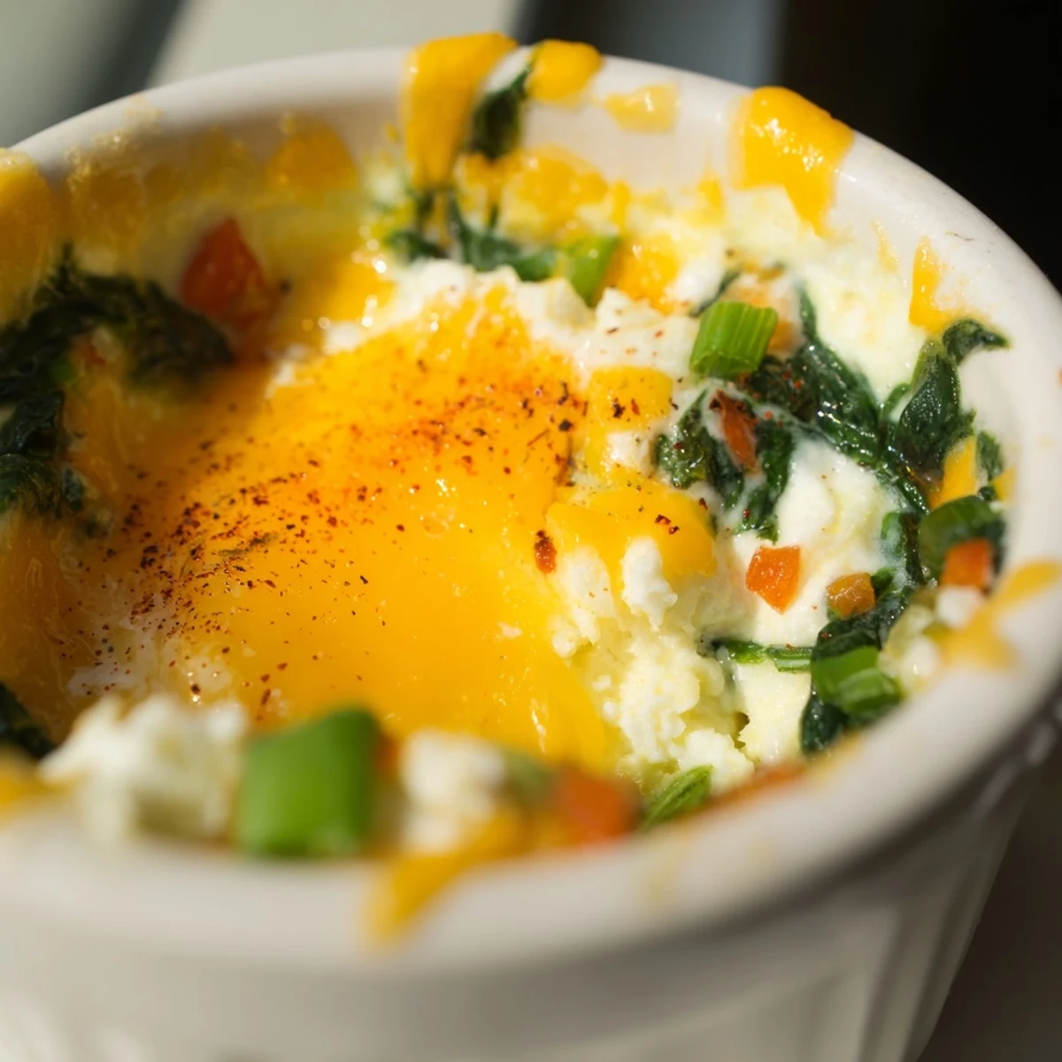 Protein-rich baked cottage cheese eggs sprinkled with paprika and fresh chives