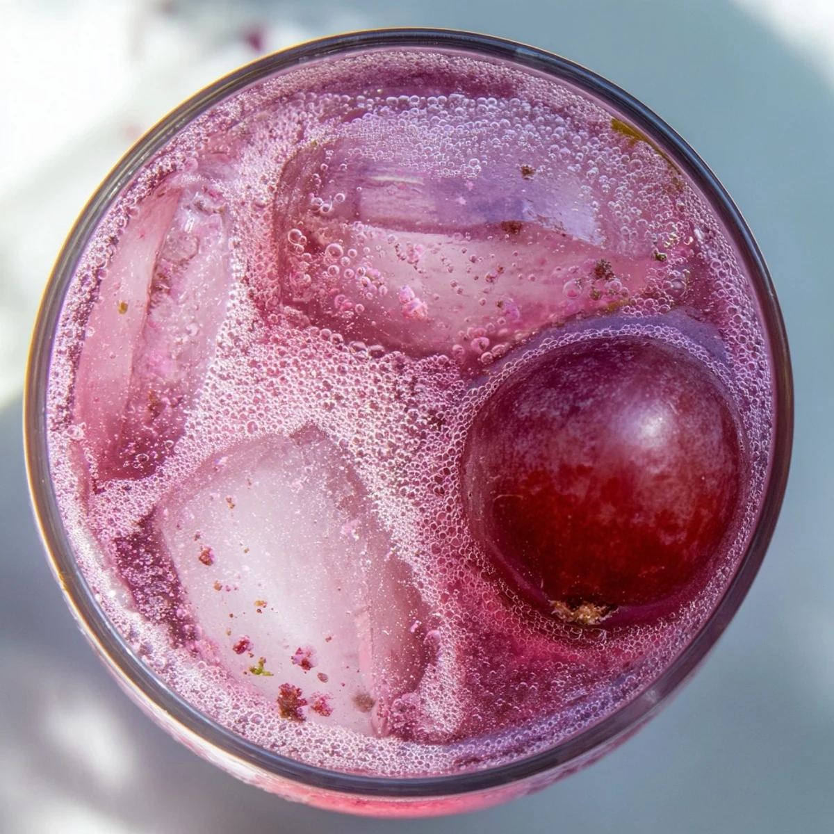 Grape Agua Fresca served over ice with fresh mint garnish in a clear glass