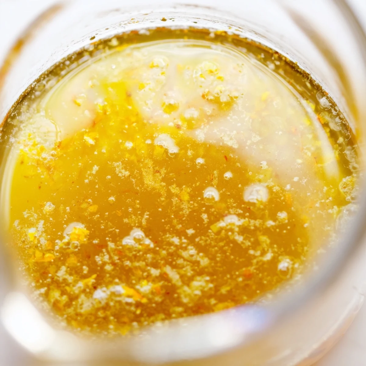 Whisked citrus vinaigrette glistening in a bowl ready to dress crisp green salad