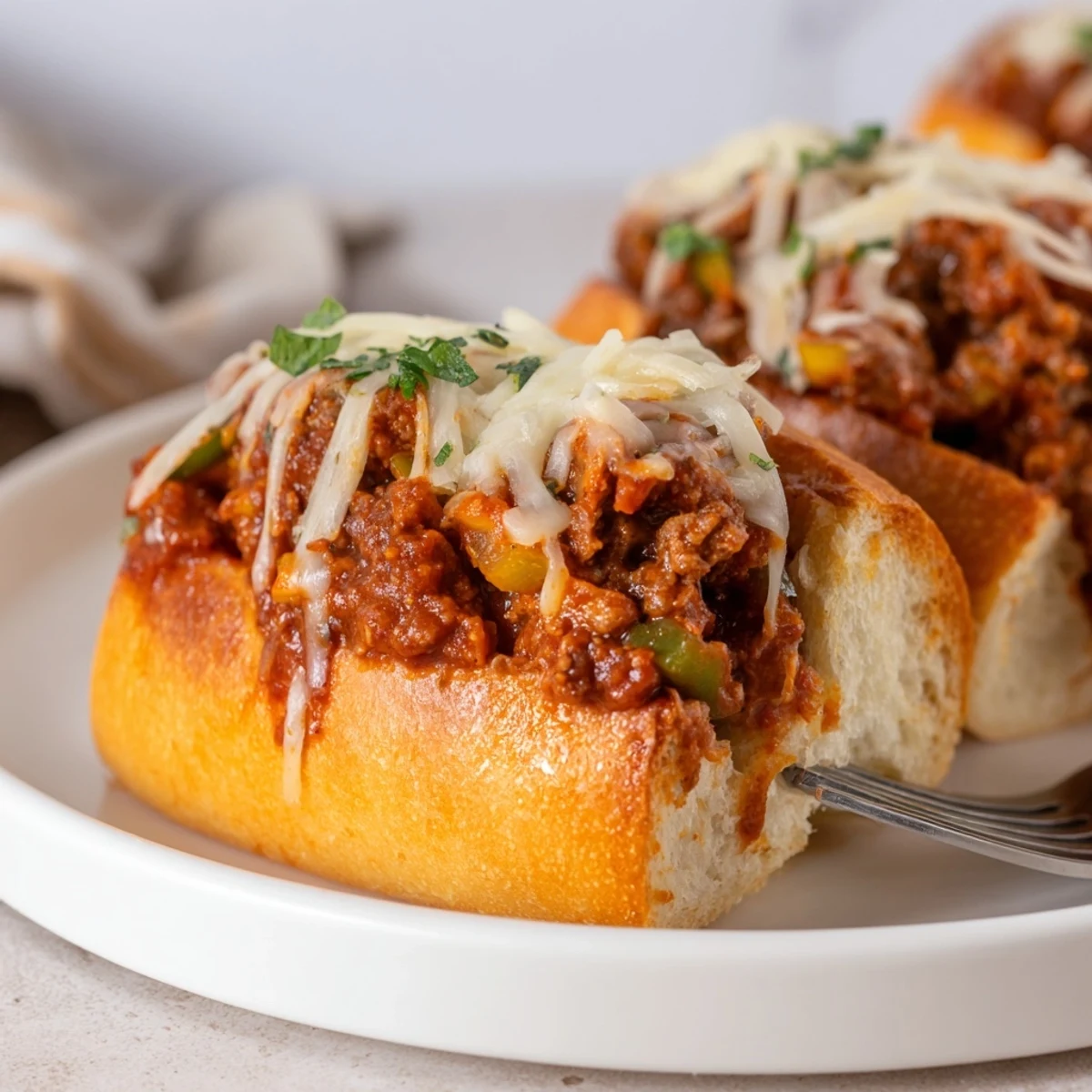 Toasted Garlic Bread Sloppy Joes oozing savory beef filling, perfect for sharing
