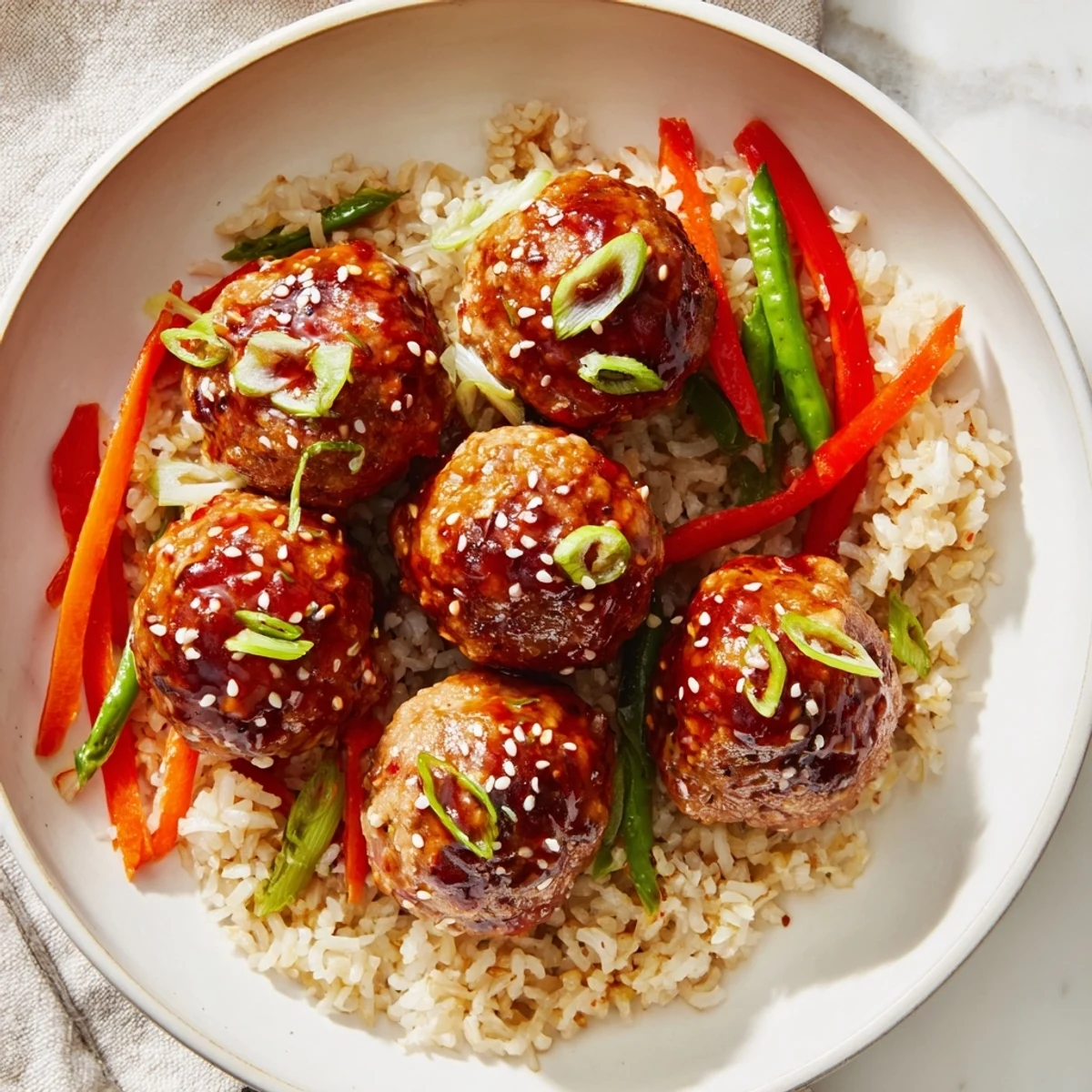 Crisp sauteed vegetables and Hello Fresh Firecracker Meatballs tossed in fiery-sweet glaze.