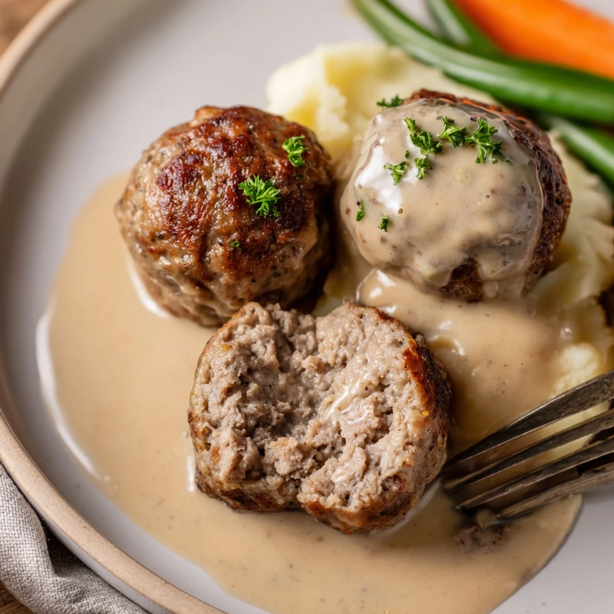 Aromatic Homemade Ikea Meatballs simmering in sauce, garnished with chopped parsley