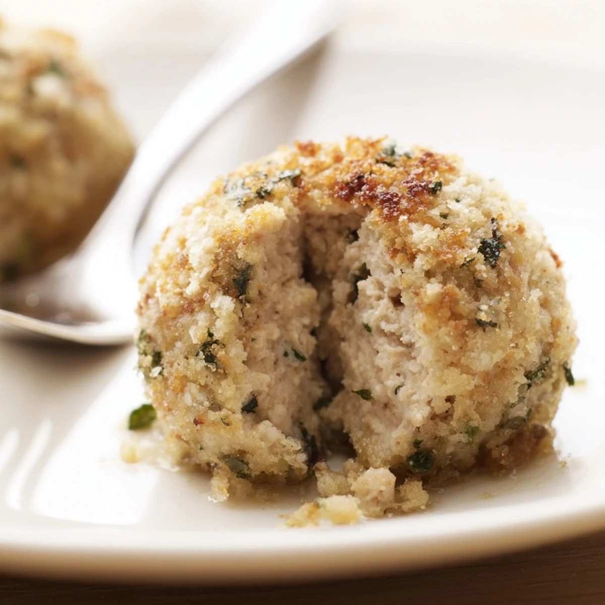 Golden-browned Sage Onion Chicken Balls glistening with olive oil, ready to eat.