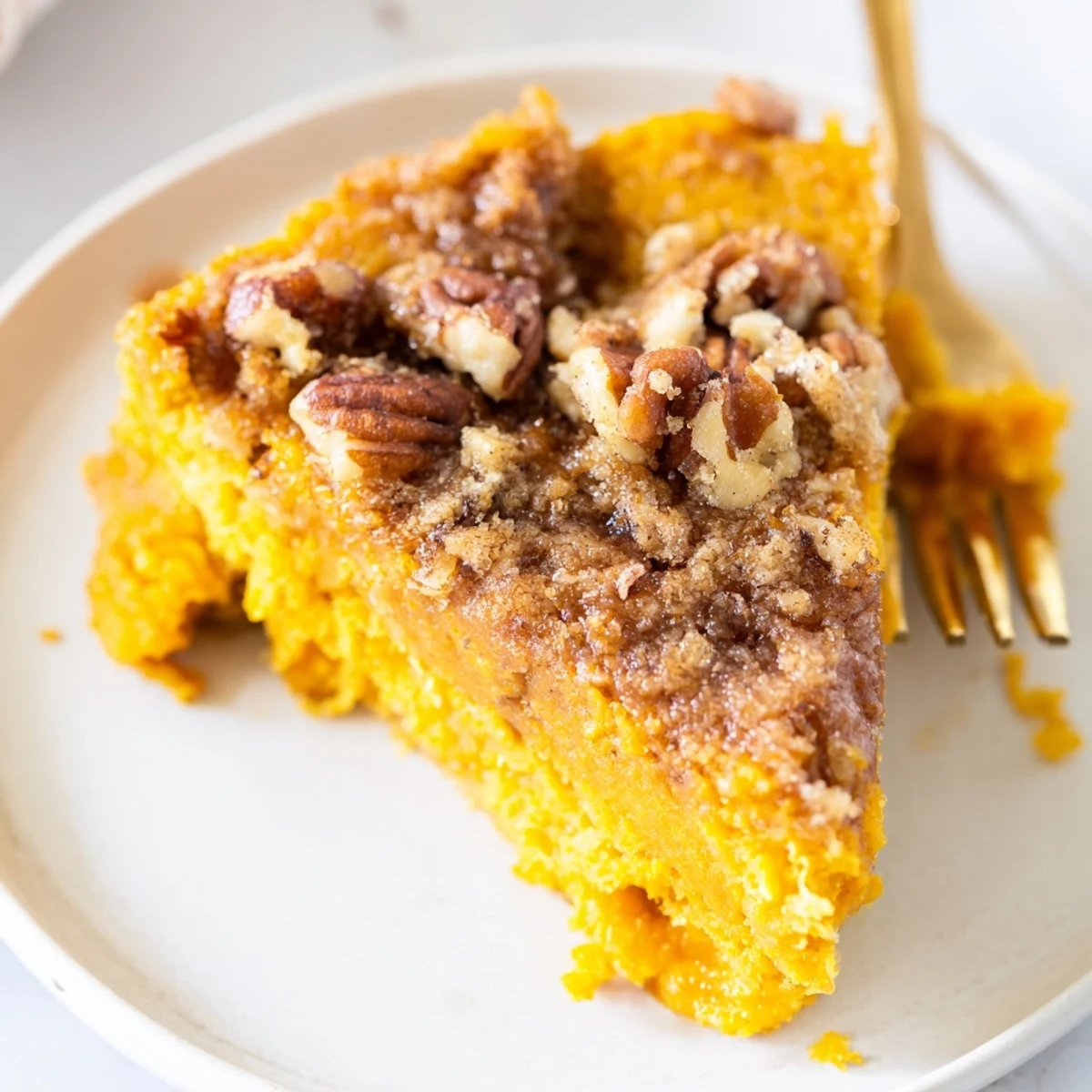 Pumpkin Dump Cake cooling in a pan, golden top and toasted pecans
