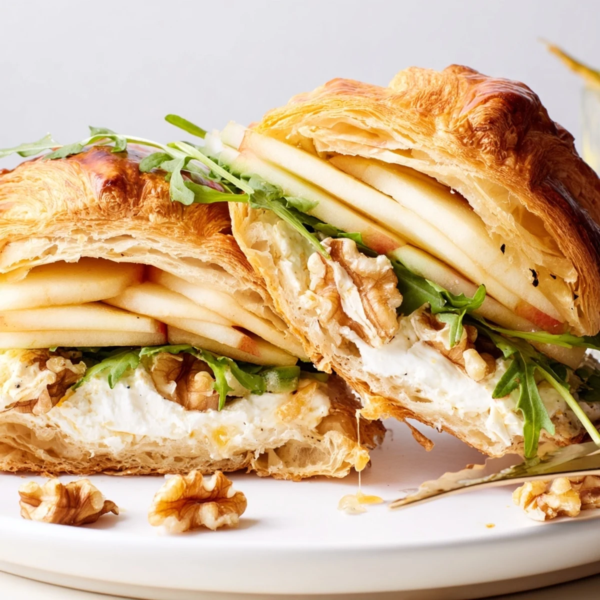 Apple Goat Cheese Croissant Sandwich with crisp apple slices and peppery arugula