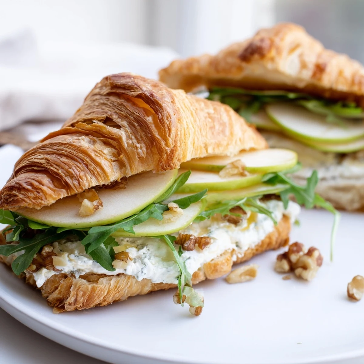 Buttery Apple Goat Cheese Croissant Sandwich drizzled with honey, perfect for brunch