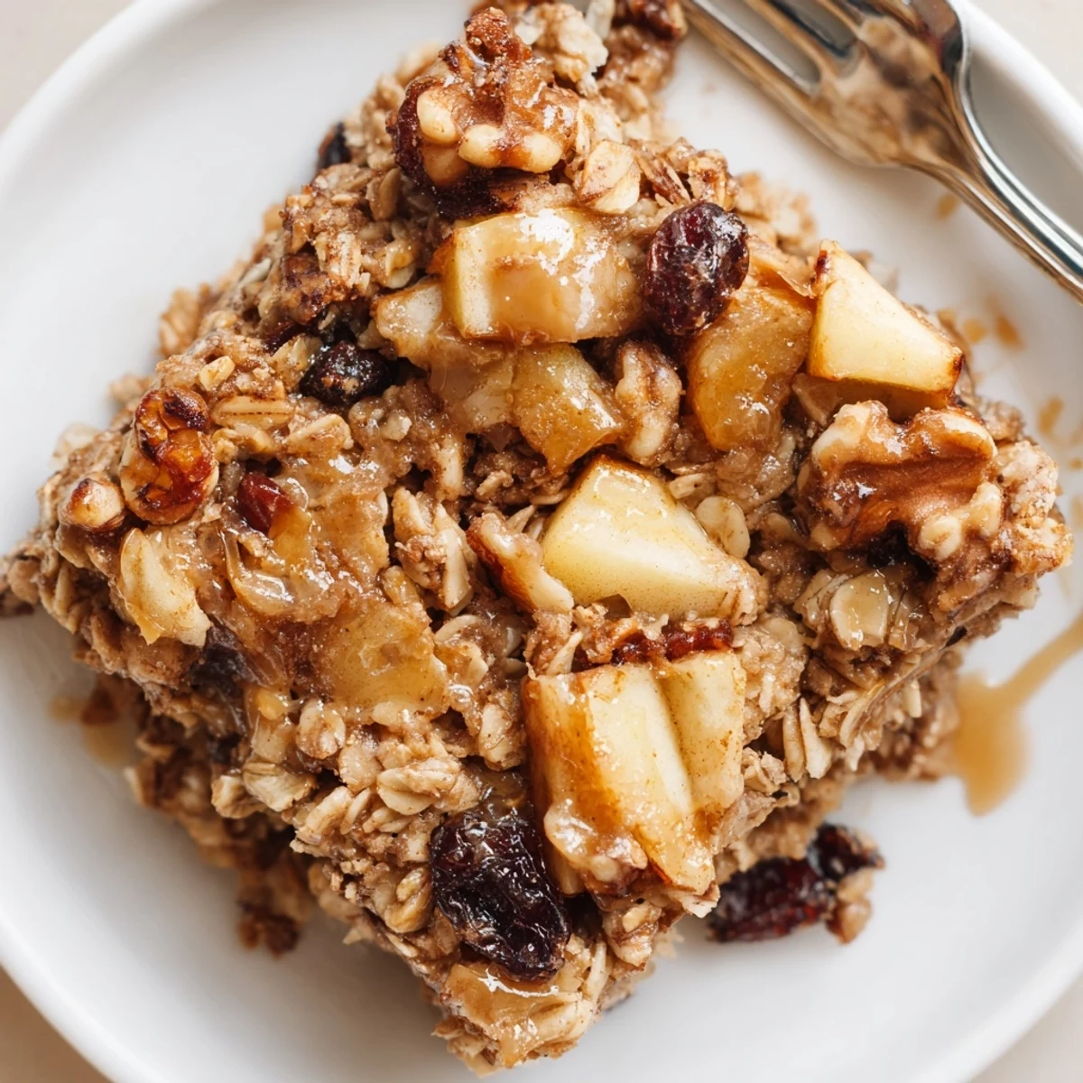 Baked, cinnamon-scented Delicious Apple Cinnamon Oatmeal Bake Recipe For Mornings served with yogurt