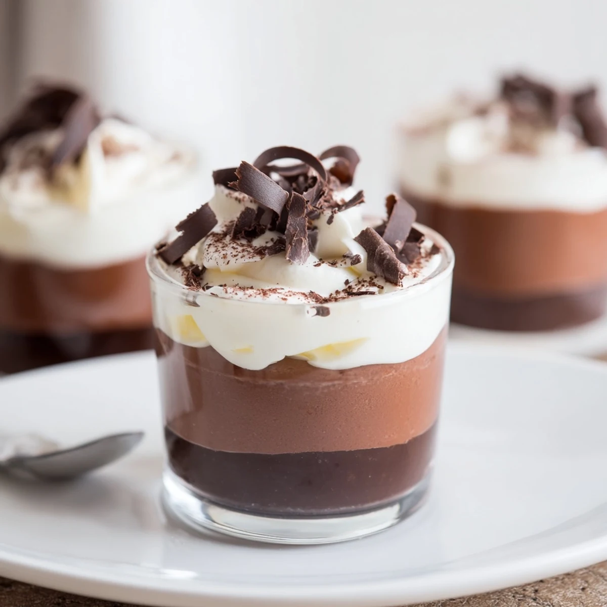 Silky layers in Triple Chocolate Mousse Cups, bittersweet aroma and velvety texture.