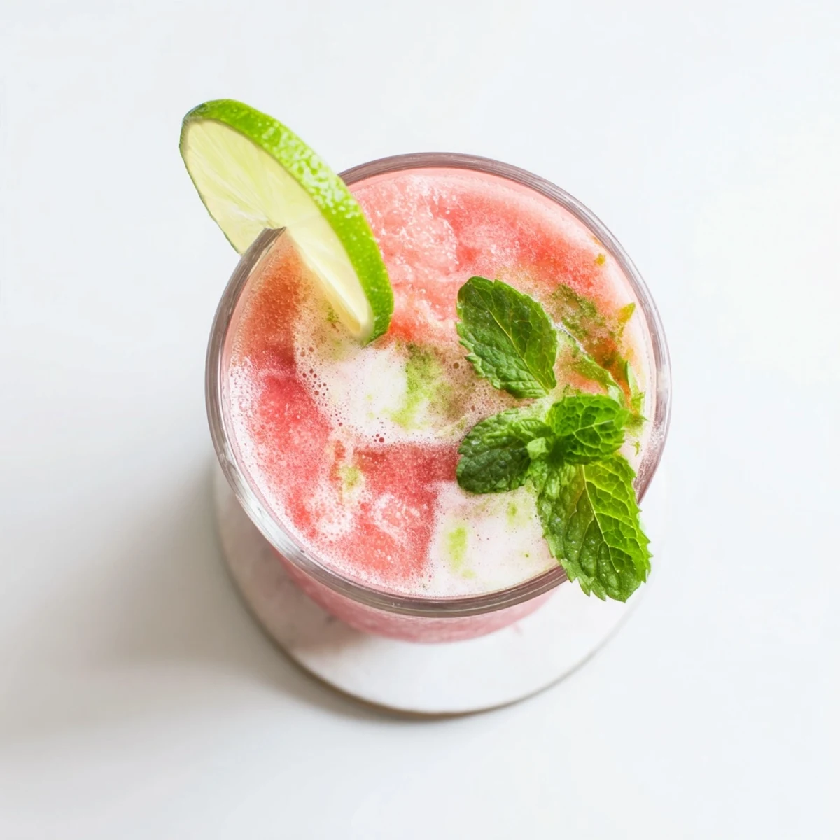 Pink coconut lime watermelon slushie served chilled with garnish for summer hydration