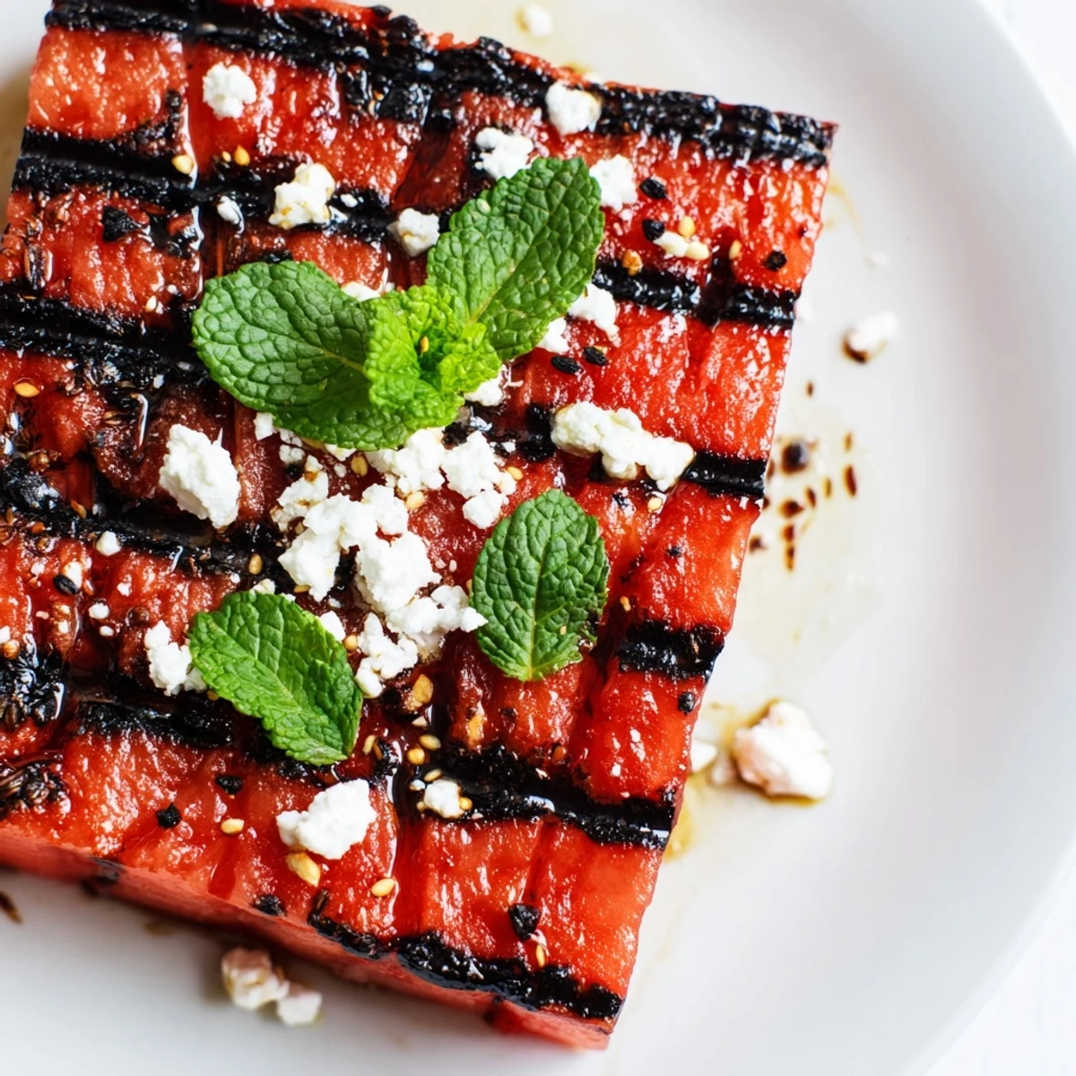 Savory watermelon steak recipe featuring caramelized edges, smoked paprika, and crumbled vegan feta topping