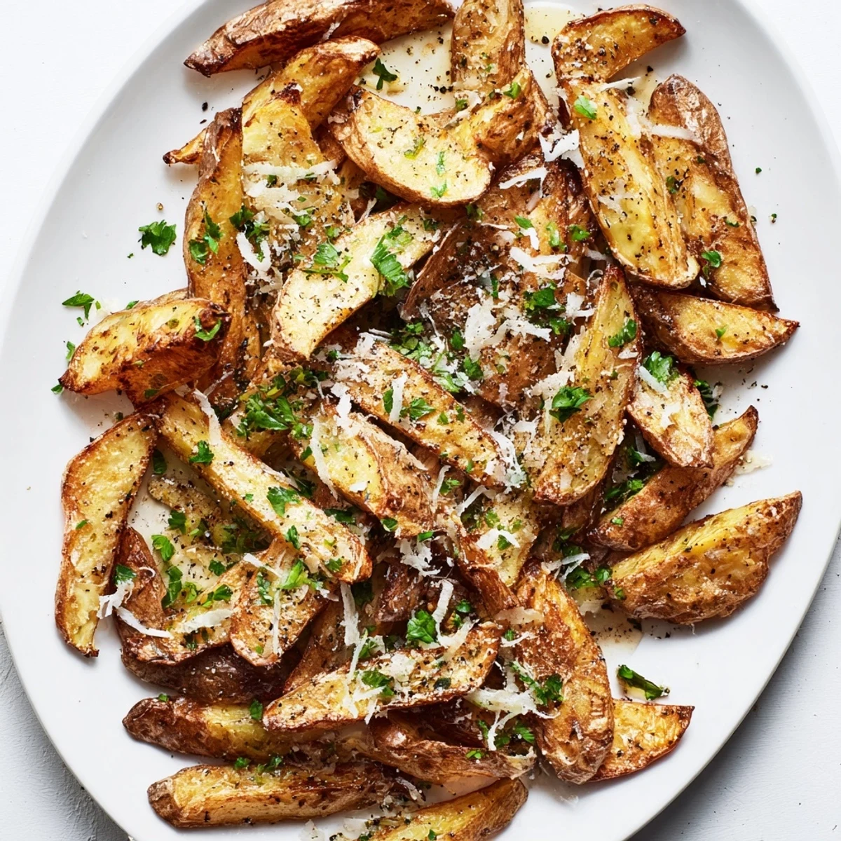 Crispy oven-baked fries drizzled with aromatic truffle oil and savory Parmesan cheese