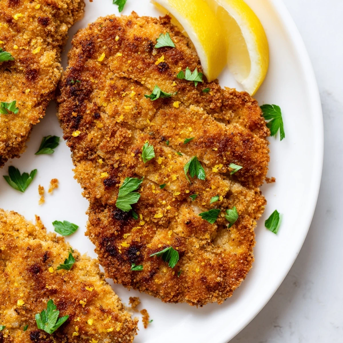 Crispy golden lemon chicken pieces resting on a wire rack after baking to perfect crunchiness