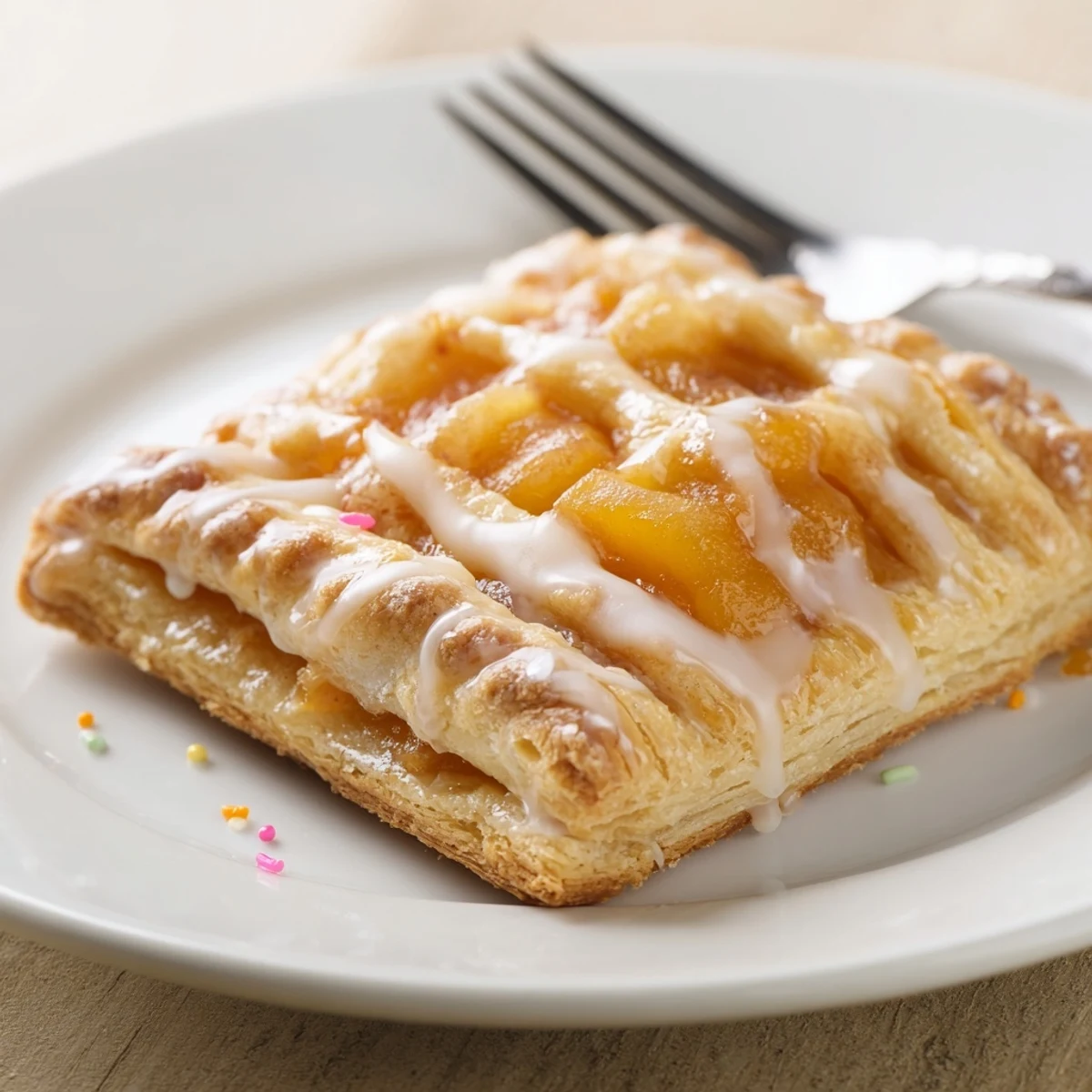 Glazed and sprinkled, Peach Pop Tarts Classic resting on a wire rack