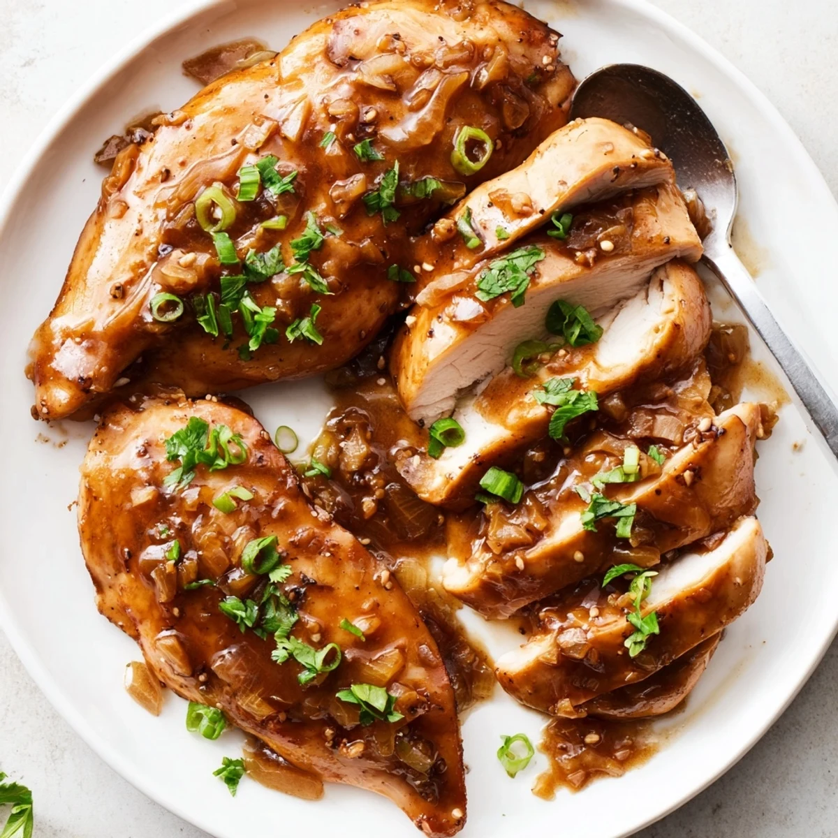 A bowl of Slow Cooker Brown Sugar Garlic Chicken served over fluffy rice