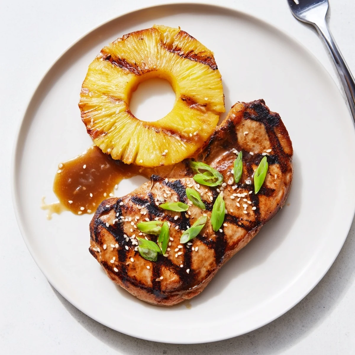 Smoky Grilled Aloha Chicken resting on coconut rice, sprinkled sesame seeds.