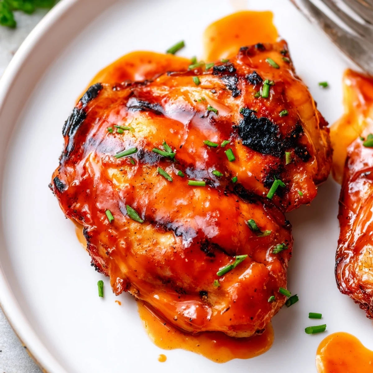 Crispy edges, sticky honey, bright garlic notes in Grilled Honey Buffalo Chicken Thighs