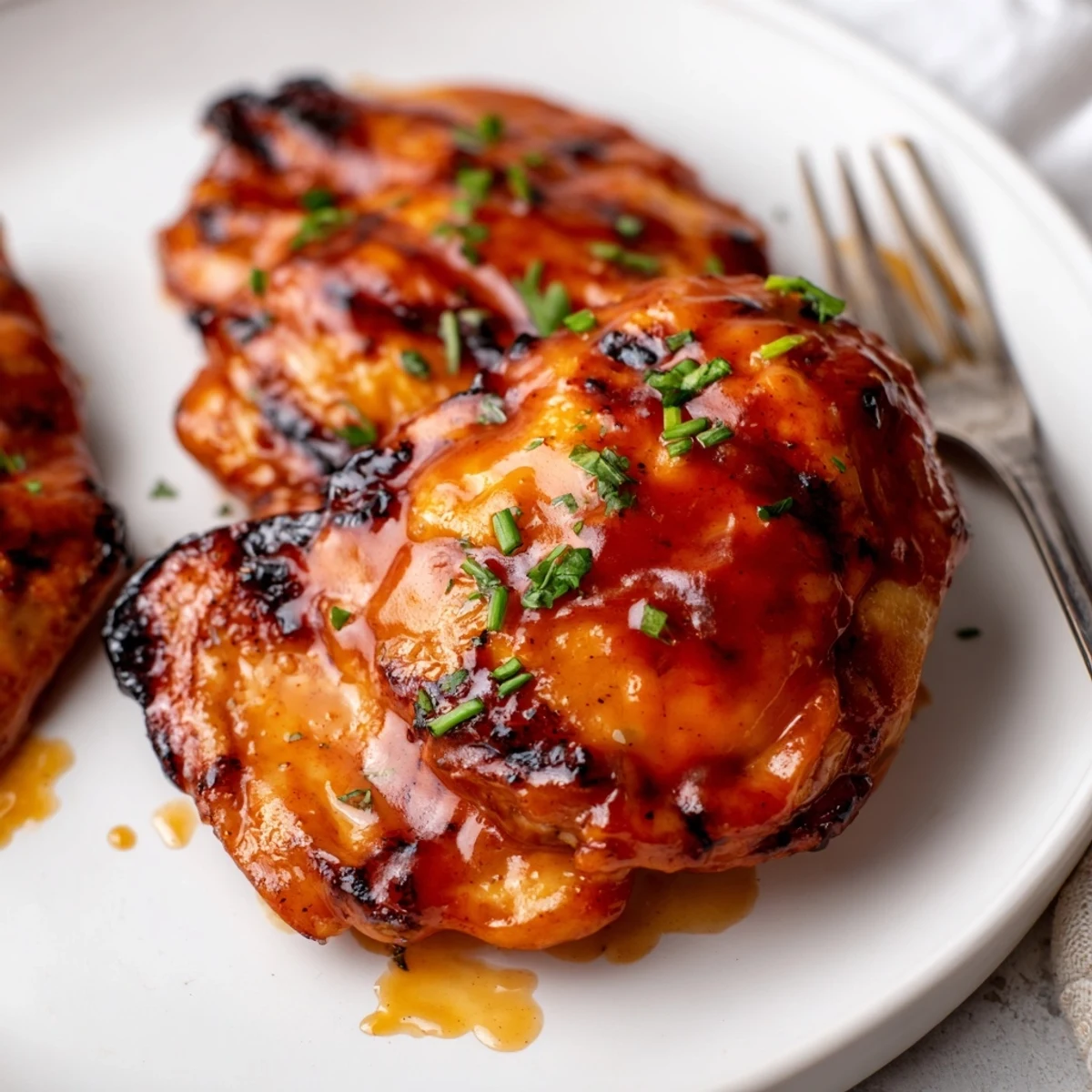 Smoky-charred, spicy-sweet and juicy Grilled Honey Buffalo Chicken Thighs on a platter