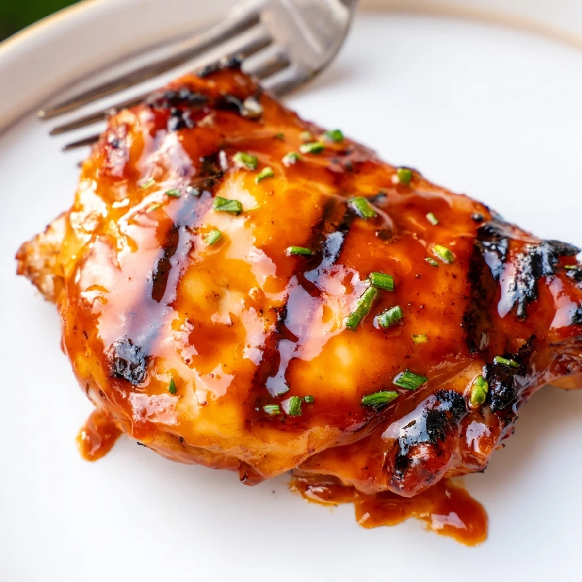 Grilled Honey Buffalo Chicken Thighs brushed with reserved sauce, garnished with chopped parsley
