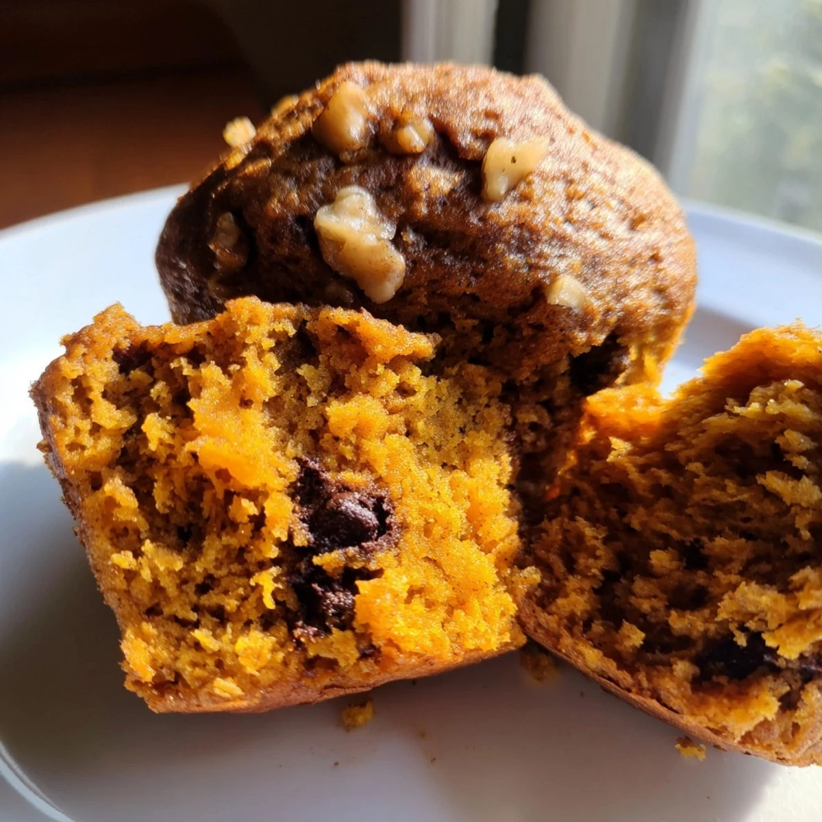 Moist breakfast muffins with roasted squash and ripe banana, fresh from the oven
