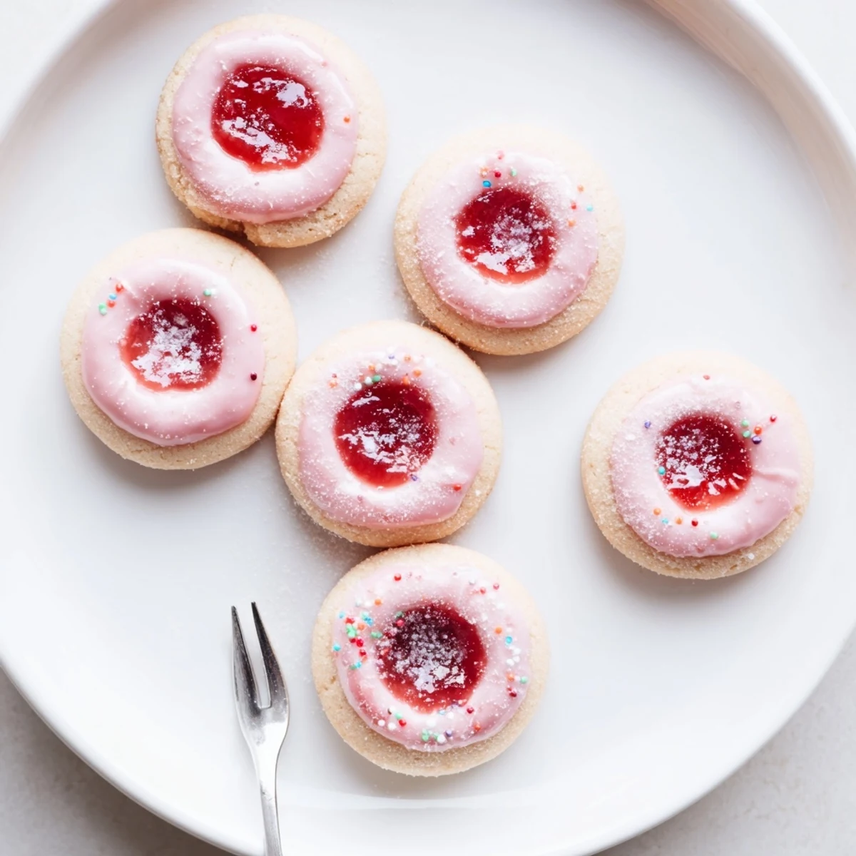 Plate of Strawberry Pop Tart Cookies glazed pink, sprinkled, warm from oven