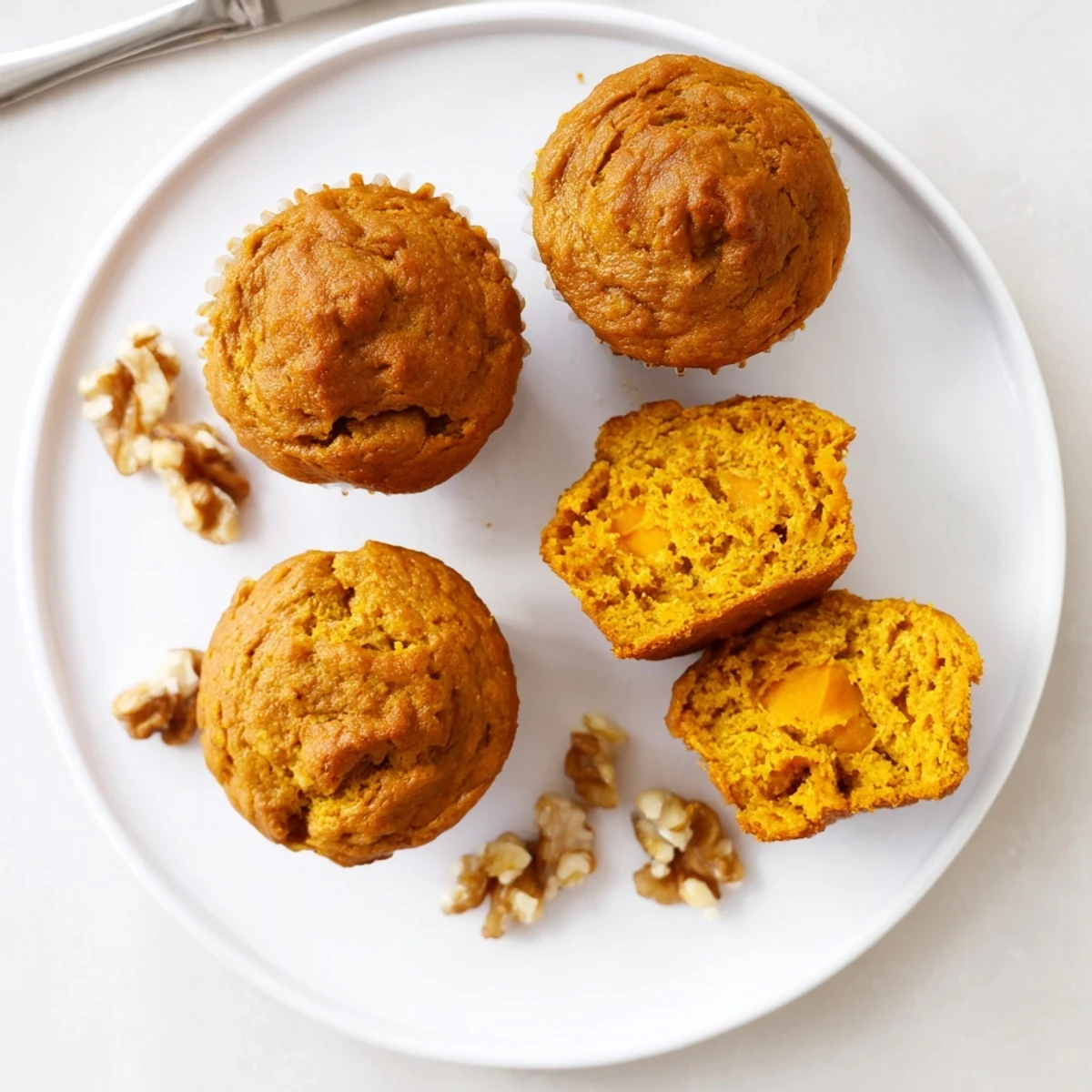 A plate of warm muffins: Butternut Squash Banana Muffins with oat topping