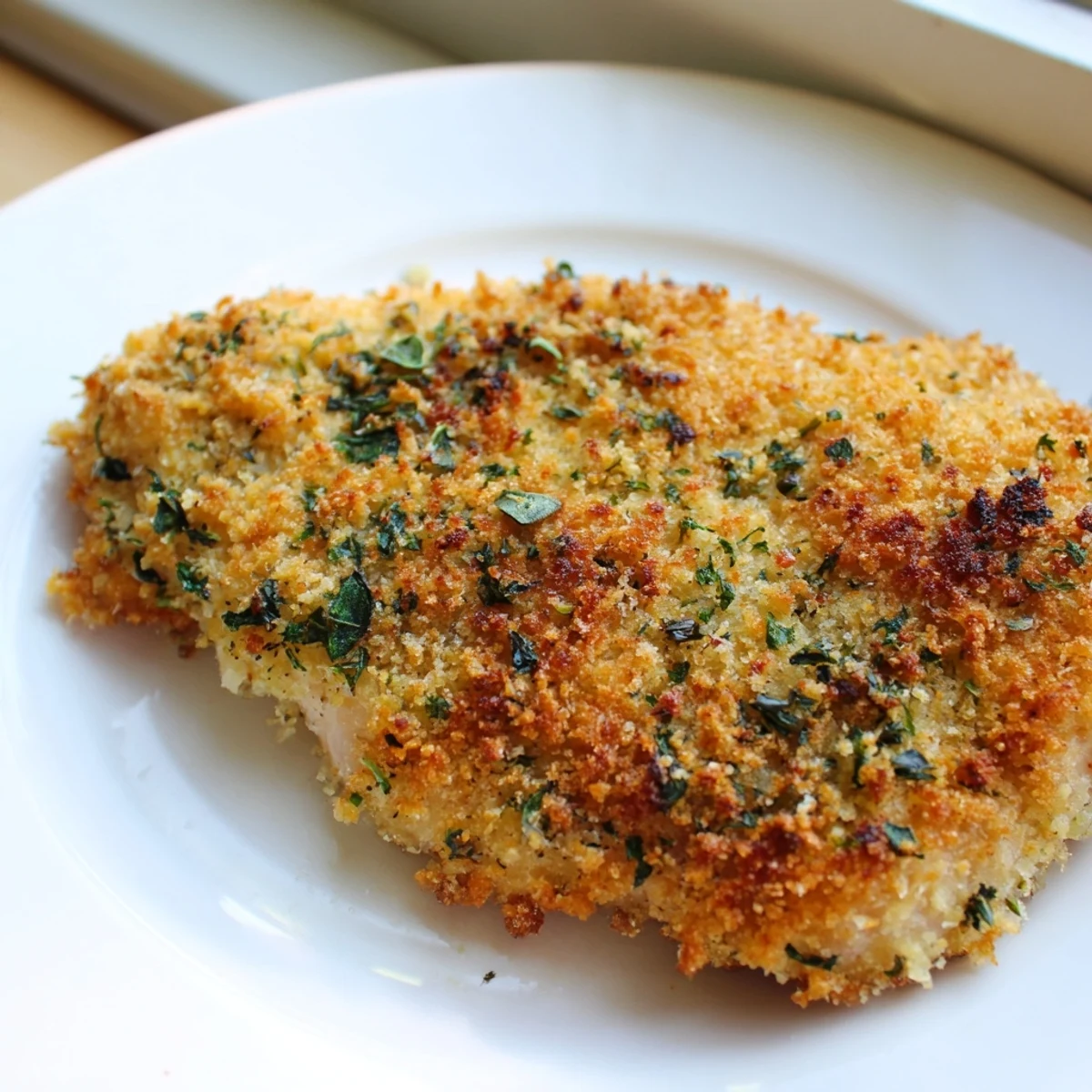 Juicy Savory Herbed Parmesan Chicken sliced open revealing tender meat topped with melted cheese and fresh parsley