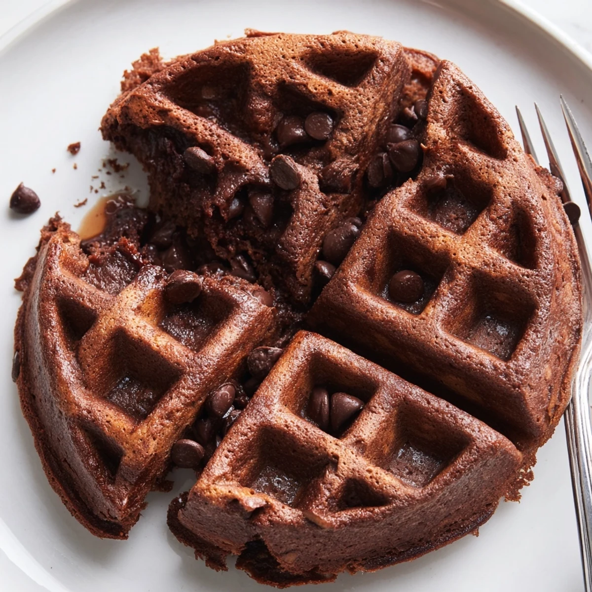 Fudgy brownie waffles topped with whipped cream and fresh berries for decadent brunch